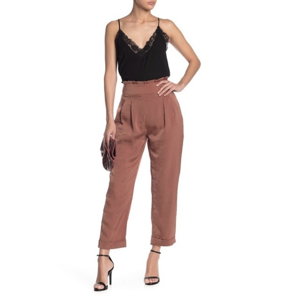 Line & Dot Pants - Line & Dot Ali Paperbag Waist Satin Pants